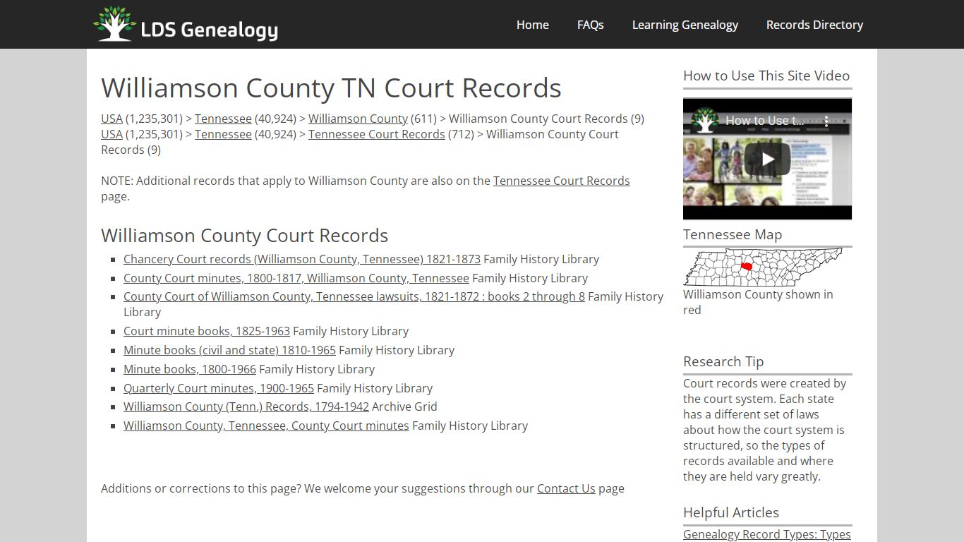 Williamson County TN Court Records - LDS Genealogy